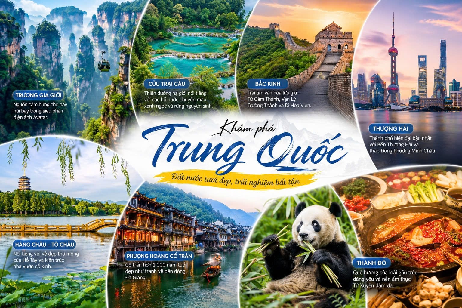 Kinh nghiệm du lịch Trung Quốc lần đầu qua các địa điểm nổi tiếng Trương Gia Giới Cửu Trại Câu Bắc Kinh Thượng Hải